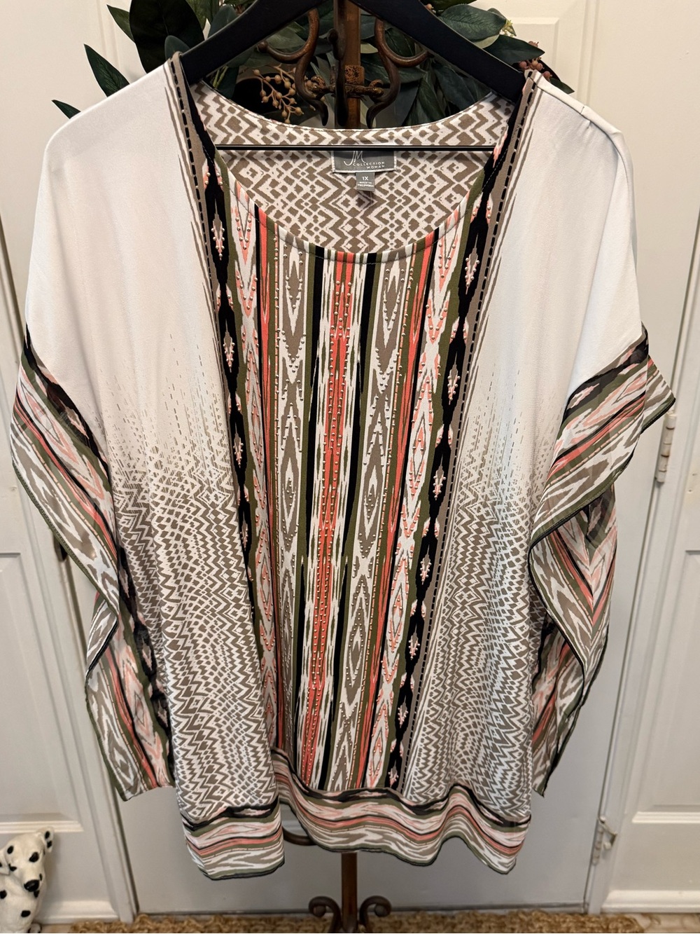 NWT JM Collection Southwestern Geometric Print Tunic Style Top 1X